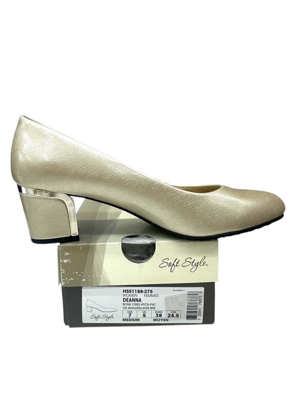 Soft Style Deanna Pump Women 7 Bone Crosshatch Low Block Heel Classic Office